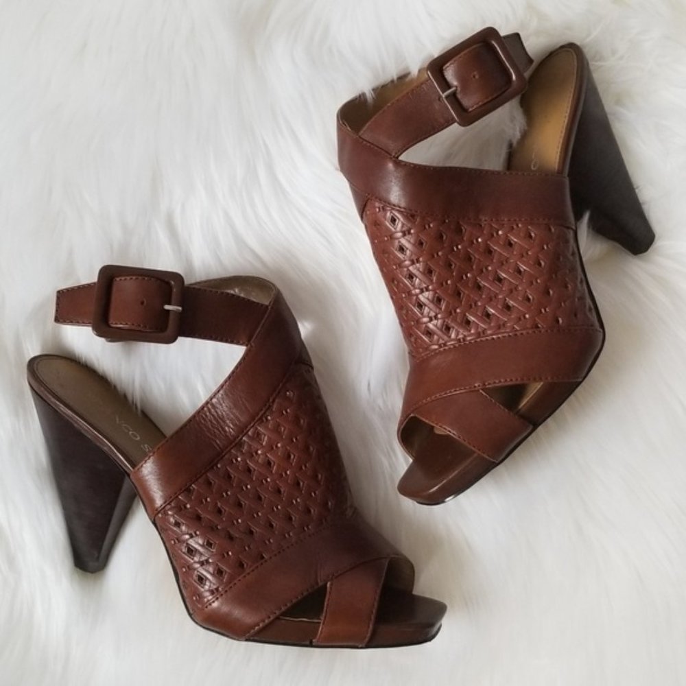 FRANCO‎ SARTO Peep Toe Ankle Strap Boho Heels 9.5